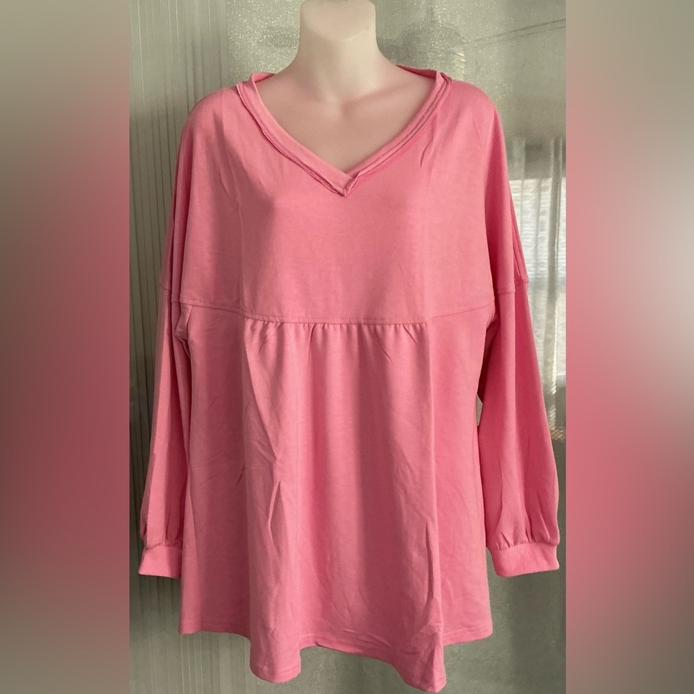 Pink babydoll peplum design V-neck long sleeve top